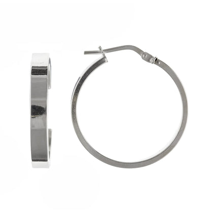 18MM Round Plain Flat-Edged Creole Hoop Earrings - 3MM Thick - 925 Sterling Silver