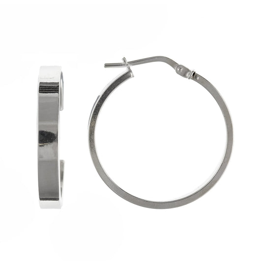 18MM Round Plain Flat-Edged Creole Hoop Earrings - 3MM Thick - 925 Sterling Silver