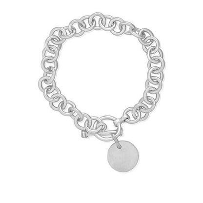 Round (Medium) Link Charm Bracelet With Silver Charm Tag & Toggle Clasp - 925 Sterling Sil 