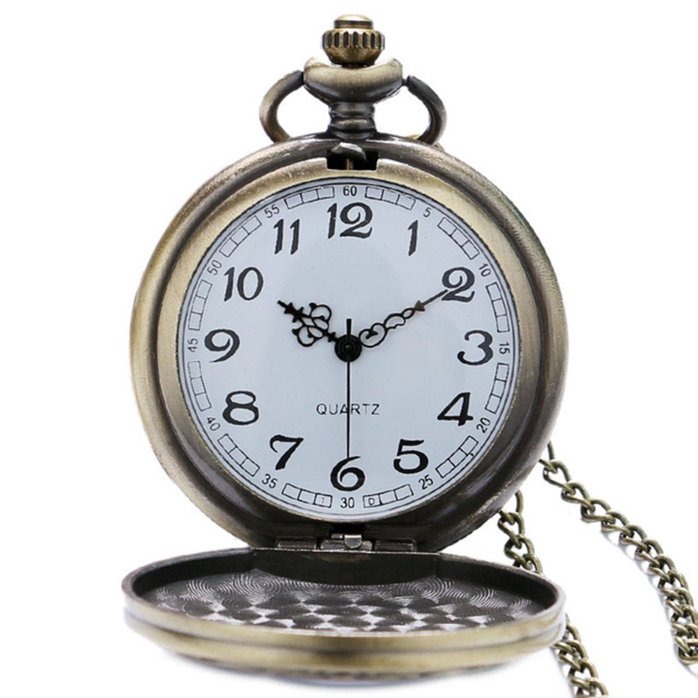 Captain America Shield Bronze Effect Antiqued/Vintage Case Men's Quartz Pocket Watch Necklace - On 32" inch / 80cm Chain