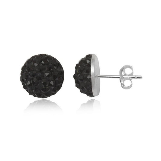 8MM Half Disco Ball Sterling Silver Stud Earrings ##black-jet