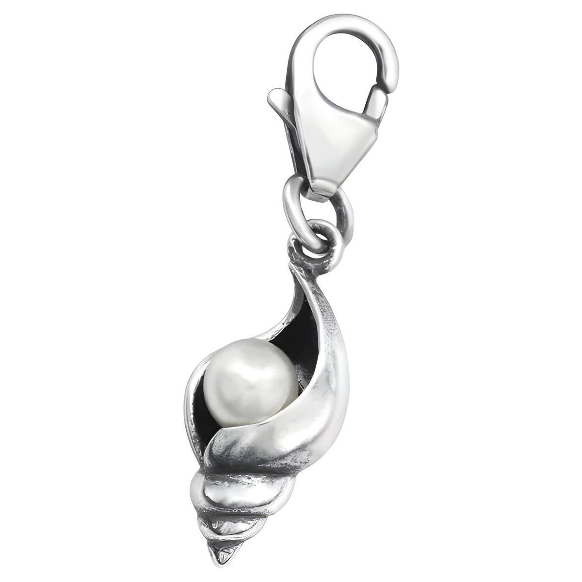 Pearl In Oyster Clam Conch Shell Seashell Clip On Charms - Sterling Silver Clip On Charm P 