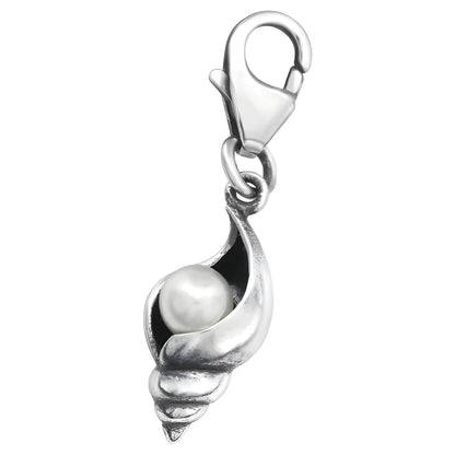 Pearl In Oyster Clam Conch Shell Seashell Clip On Charms - Sterling Silver Clip On Charm P 