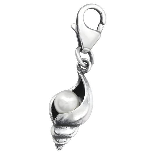 Pearl In Oyster Clam Conch Shell Seashell Clip On Charms - Sterling Silver Clip On Charm P ##pearl-conch-shell