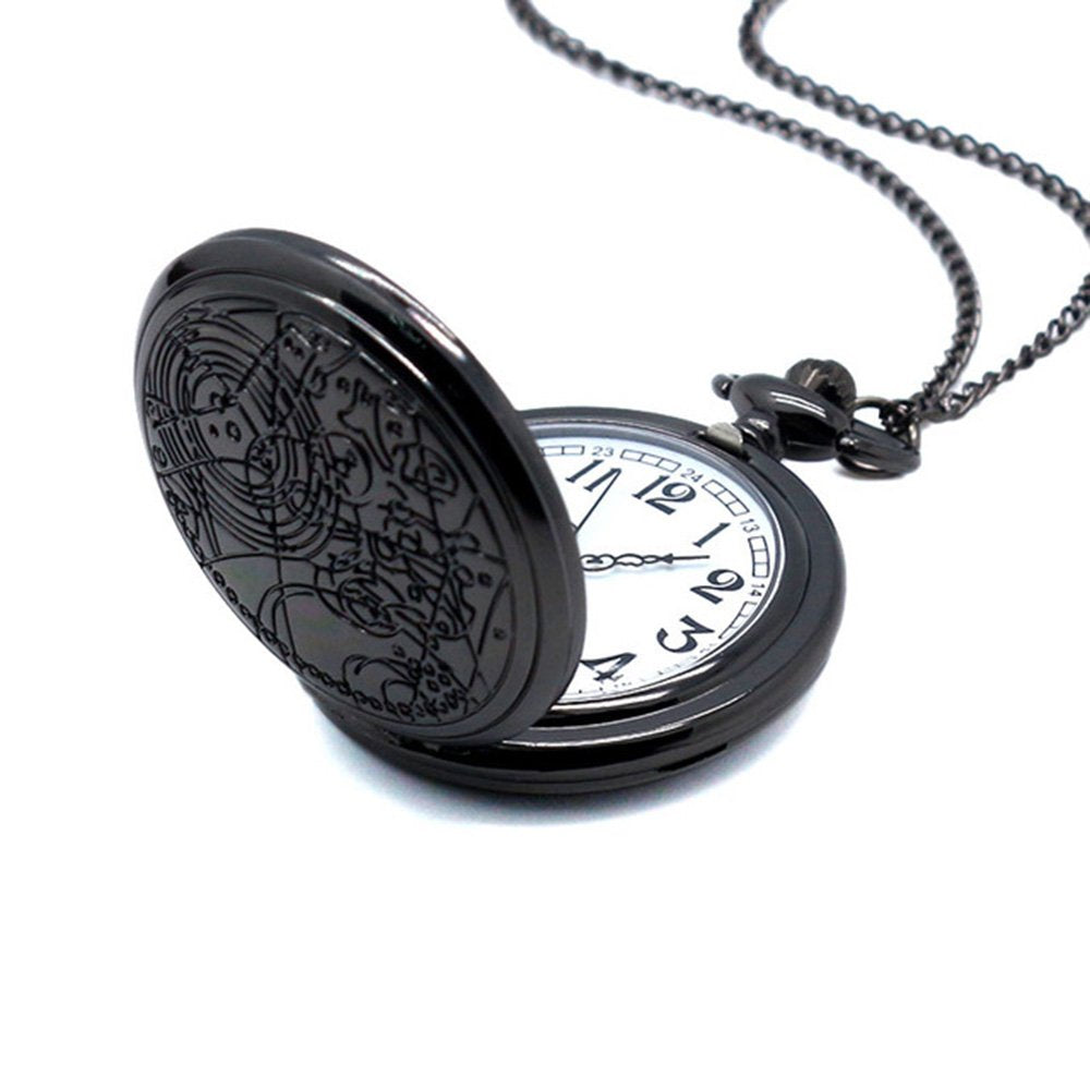 DR WHO Black Effect Retro/Vintage Case Full Hunter Mens/Boys Quartz Pocket Watch Necklace - On 32" Inch/80cm Chain