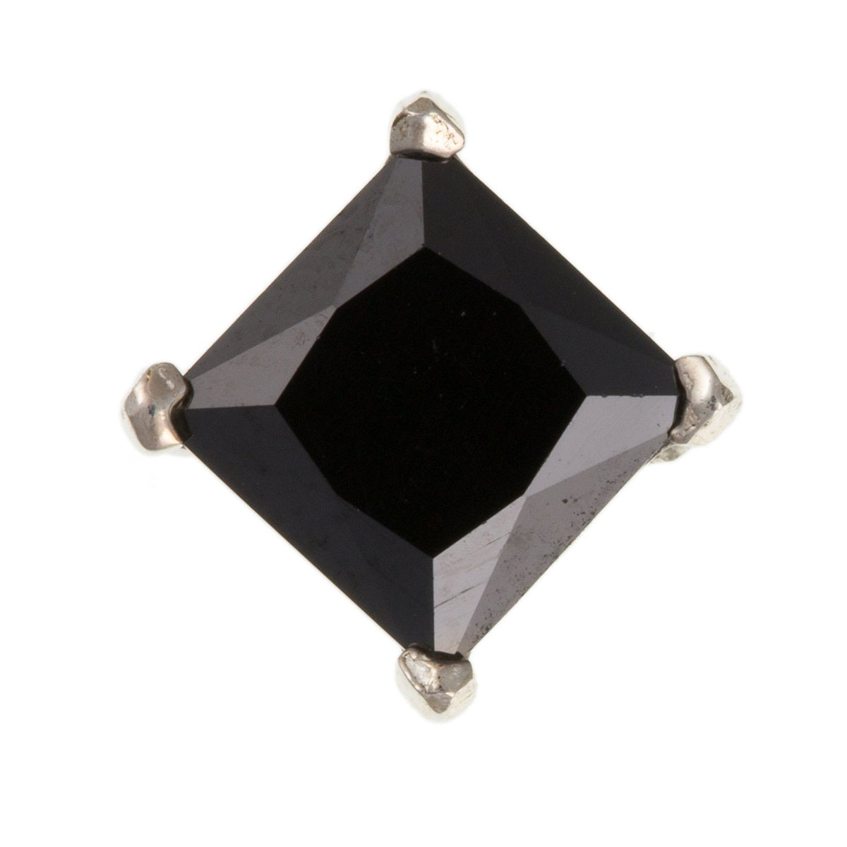 MENS 6MM Square Black Cubic Zirconia (CZ) Set Single Stud Earring/Ear Stud - 925 Sterling Silver