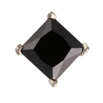 MENS 6MM Square Black Cubic Zirconia (CZ) Set Single Stud Earring/Ear Stud - 925 Sterling Silver