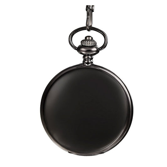 Plain Polished/Smooth Finish Full Hunter Quartz Pocket Watch Necklace - On 32" Inch / 80cm ##black