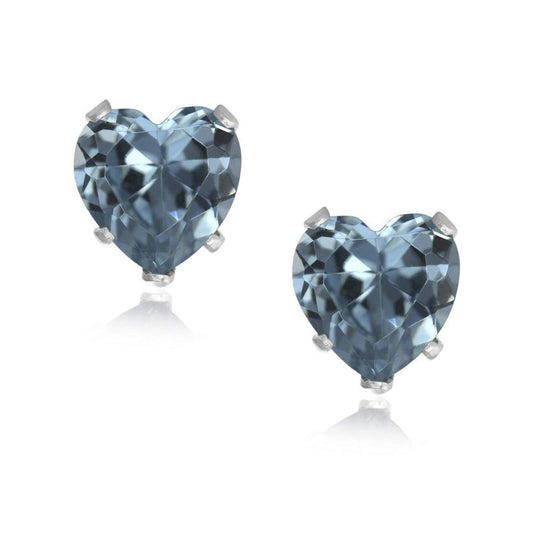 8MM Heart Cut CZ Birthstone Stud Earrings/Ear Studs for Women - 925 Sterling Silver ##03-march-aquamarine-blue