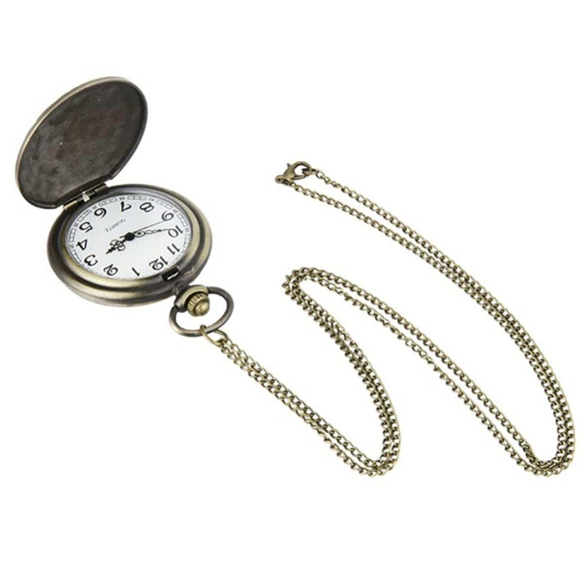 Chinese Dragon Themed Bronze Effect Unisex Quartz Pocket Watch Necklace - On 32" Inch / 80 