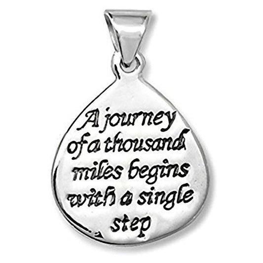 Chinese Proverb Tag Pendant:"A Journey of a Thousand Miles Begins with a Single Step" for Women WITHOUT Chain or On 16, 18 or 20 Inch Chain - 925 Sterling Silver. Inspirational Sentiment/Message