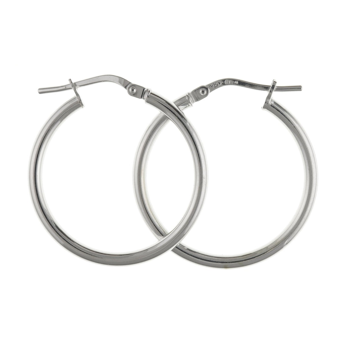 30MM Medium Weight Round Plain Polished Creole Hoop Earrings for Women Ladies Girls - 925 Sterling Silver
