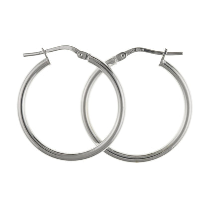 30MM Medium Weight Round Plain Polished Creole Hoop Earrings for Women Ladies Girls - 925 Sterling Silver