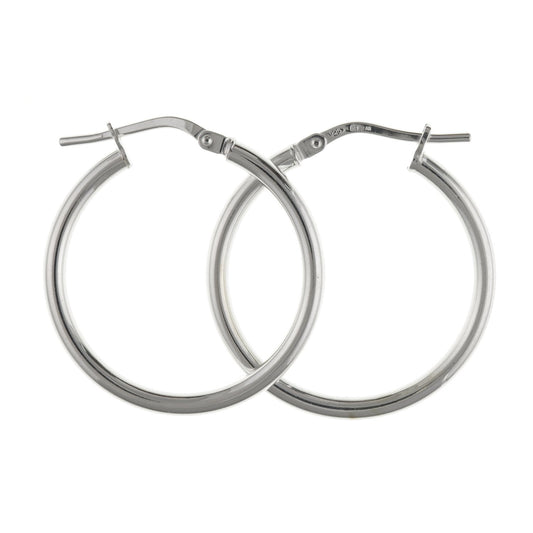30MM Medium Weight Round Plain Polished Creole Hoop Earrings for Women Ladies Girls - 925 Sterling Silver