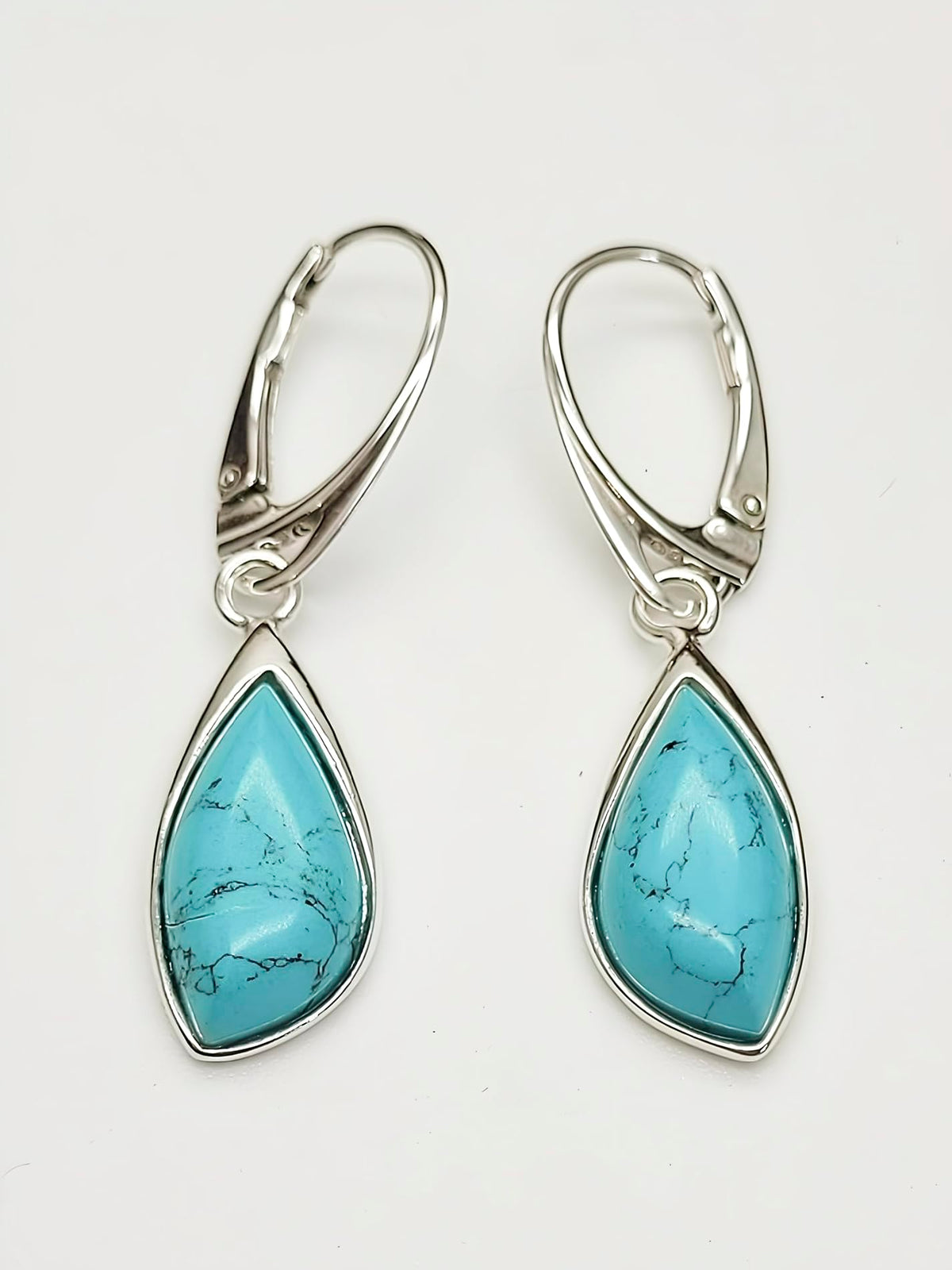BLUE Turquoise Teardrop Sterling Silver Dangly/Dangle Drop Lever Back Earrings for Women Ladies Girls. 170130