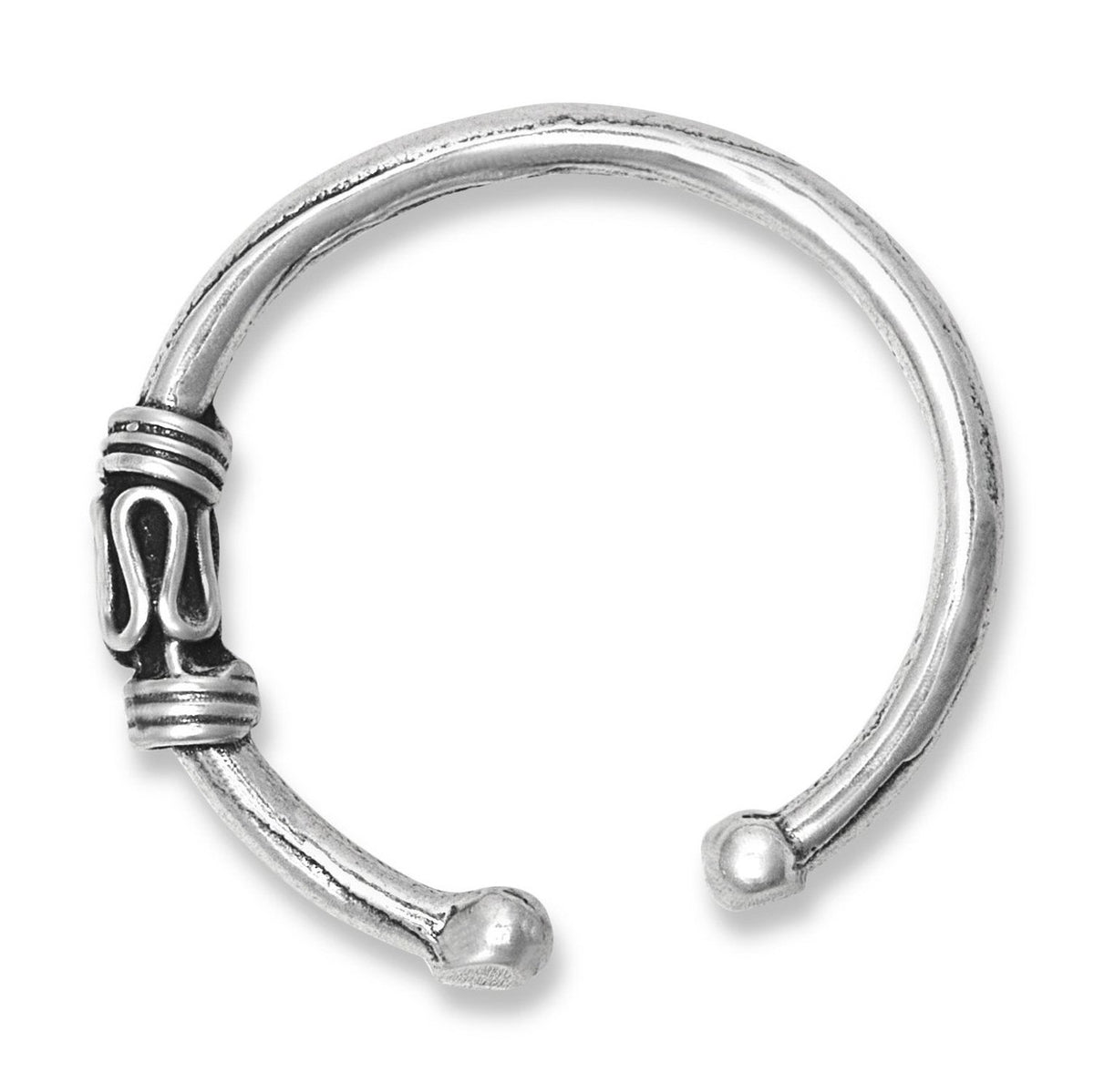 Bali Charmed Thicker Round Band Bali Middle Inner Ear Cuff Clip-On Earring - 925 Sterling Silver - Non Pierced Earring