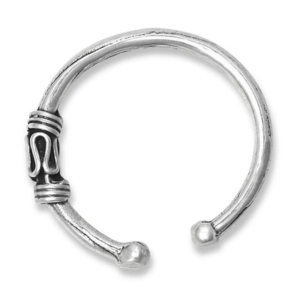 Bali Charmed Thicker Round Band Bali Middle Inner Ear Cuff Clip-On Earring - 925 Sterling Silver - Non Pierced Earring