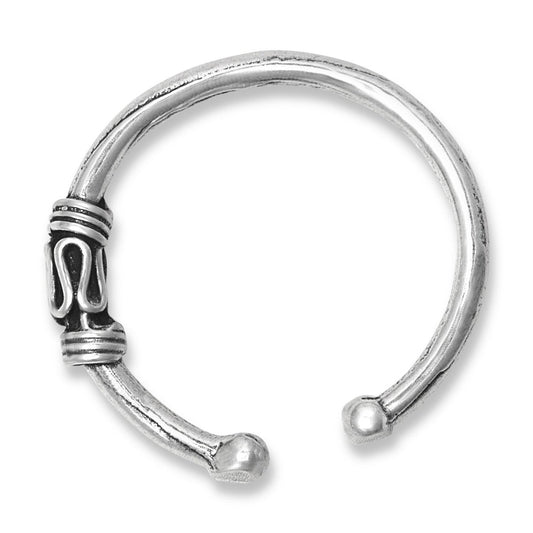 Bali Charmed Thicker Round Band Bali Middle Inner Ear Cuff Clip-On Earring - 925 Sterling Silver - Non Pierced Earring