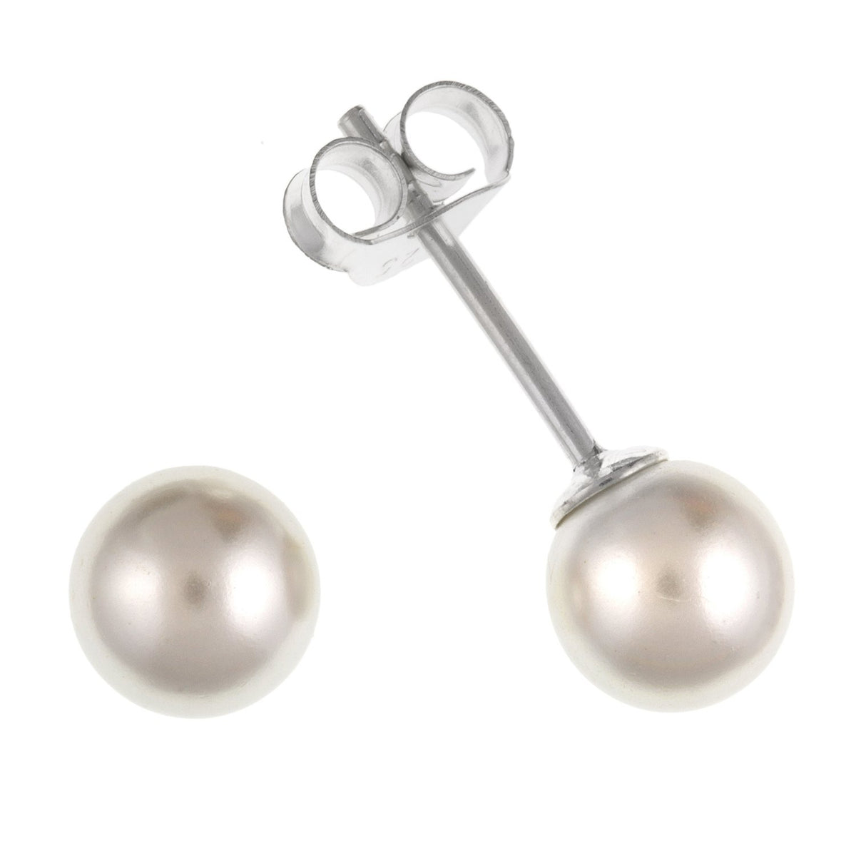 6MM White Simulated/Faux Pearl Stud Earrings/Ear Studs for Women/Teenage/Girls - 925 Sterling Silver - Pearl Jewellery