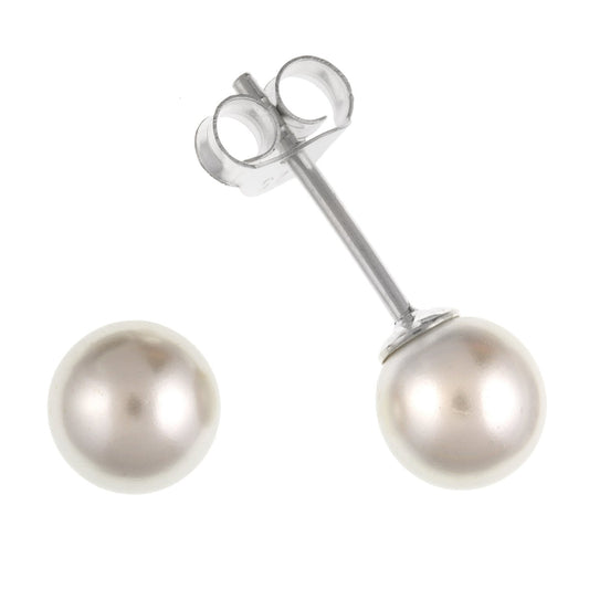 6MM White Simulated/Faux Pearl Stud Earrings/Ear Studs for Women/Teenage/Girls - 925 Sterling Silver - Pearl Jewellery