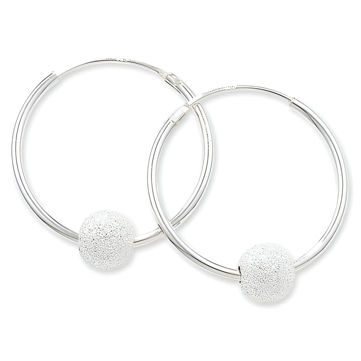 20MM Glitter Ball/Bead Sterling Silver Round Endless Hoop Earrings for Women/Teenage/Girls - 925 Sterling Silver
