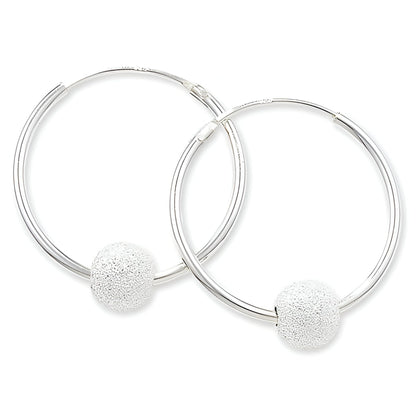 20MM Glitter Ball/Bead Sterling Silver Round Endless Hoop Earrings for Women/Teenage/Girls - 925 Sterling Silver