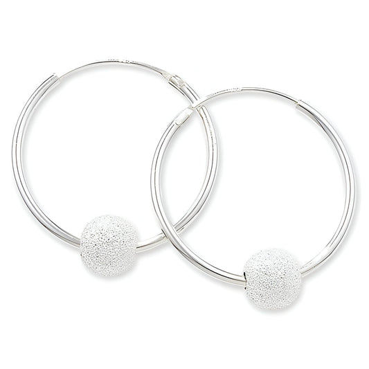20MM Glitter Ball/Bead Sterling Silver Round Endless Hoop Earrings for Women/Teenage/Girls - 925 Sterling Silver