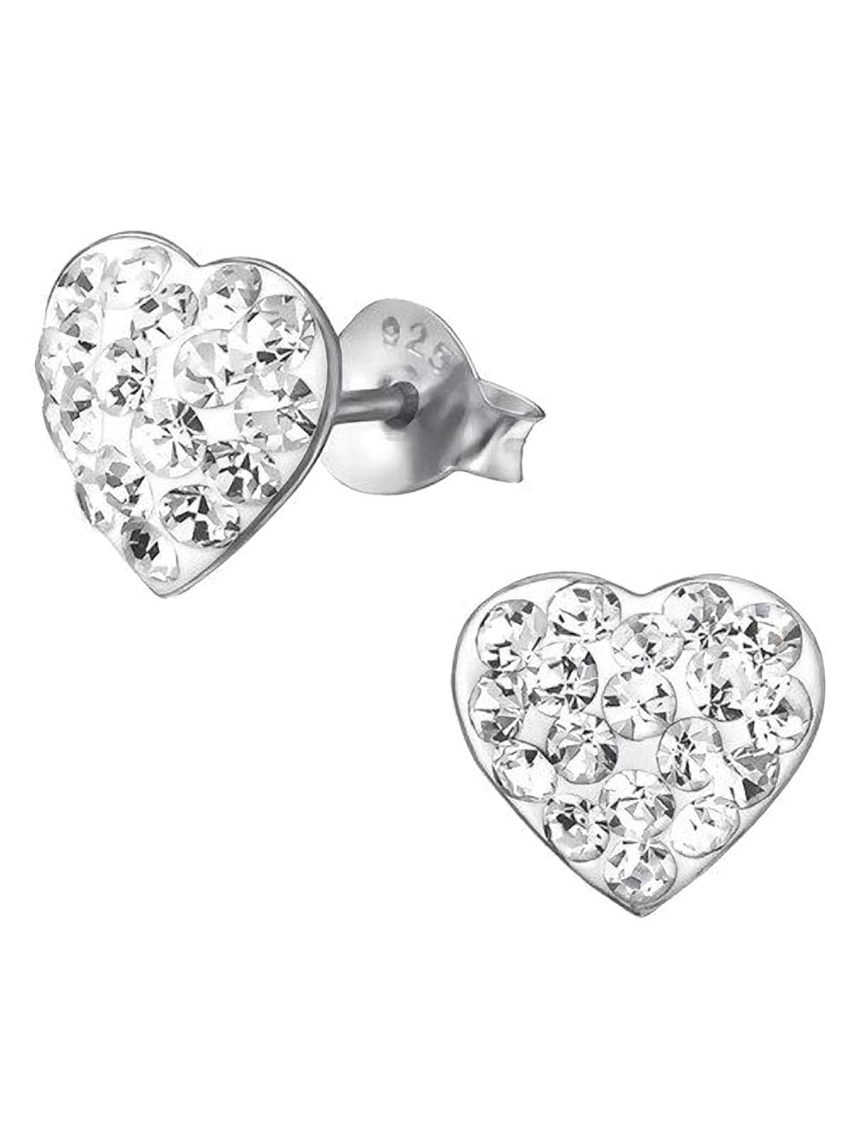 9MM 3D WHITE Austrian Crystal Sterling Silver Heart Stud Earrings/Ear Studs for Women/Teenagers/Girls - 925 Sterling Silver - Sparkly & Bling