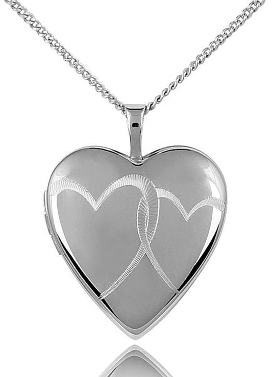 20mm Engraved Interlocking Hearts Pattern Sterling Silver Heart Locket Necklace for Women/ ##16-inches,18-inches