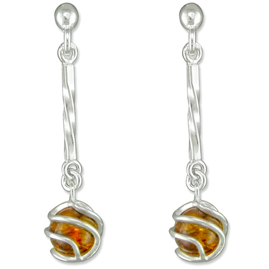 Cognac Amber Long Twist Fancy Dangly/Dangle Drop Silver Earrings for Women/Teenage/Girls - 925 Sterling Silver - 8mm W X 32mm H - Weight: 2.0 Grams. 080437