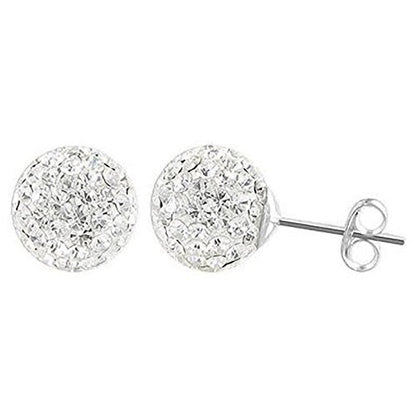 12MM White/Clear Sparkly Austrian Crystal Round Pave Disco/Glitter Ball Sterling Silver Stud Earrings/Ear Studs for Women Ladies Girls - 925 Sterling Silver