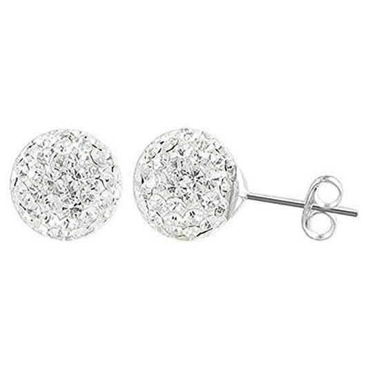 12MM White/Clear Sparkly Austrian Crystal Round Pave Disco/Glitter Ball Sterling Silver Stud Earrings/Ear Studs for Women Ladies Girls - 925 Sterling Silver