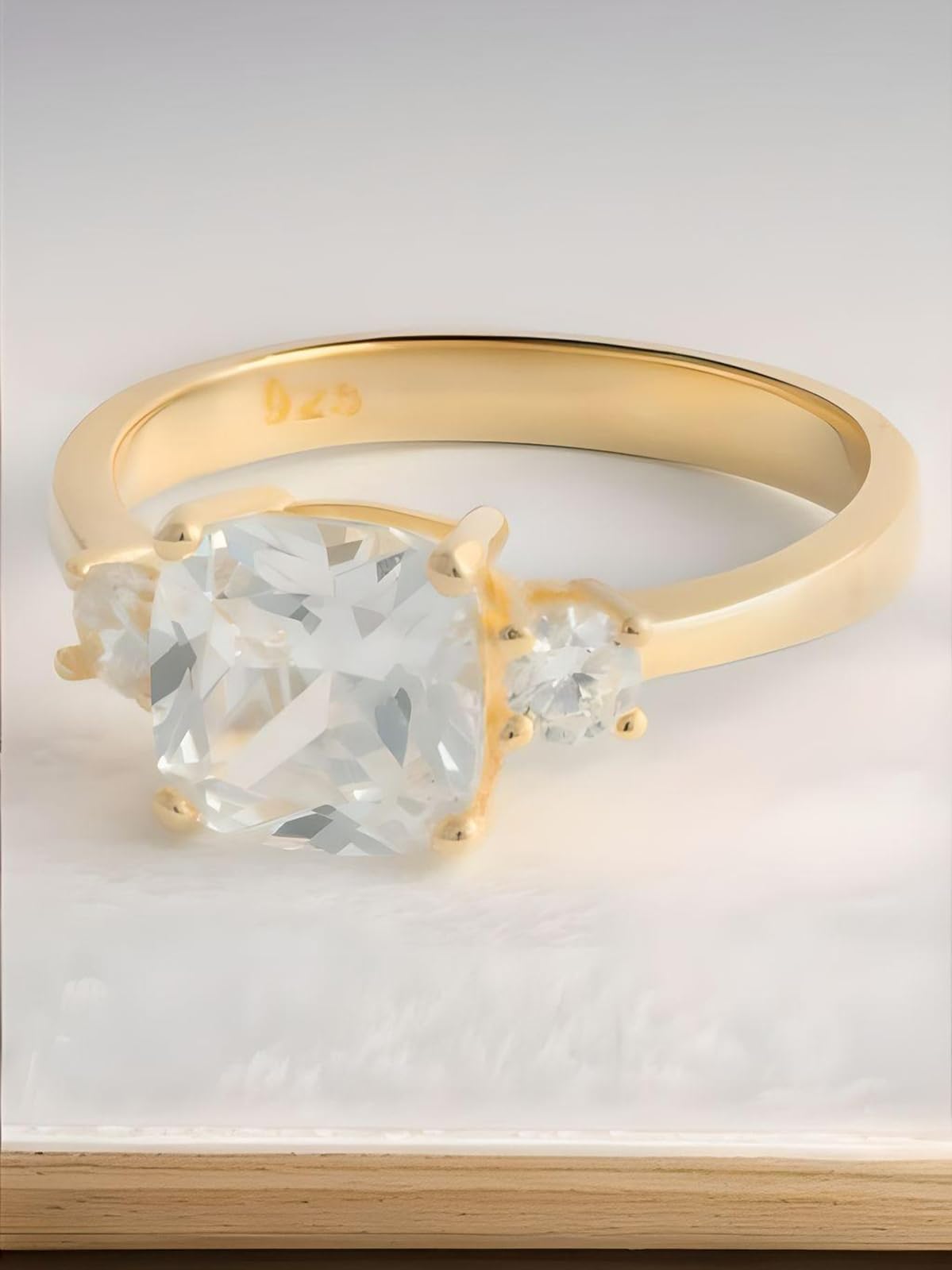 WOMENS Diamond Cubic Zirconia (CZ) Engagement Ring - Replica Duchess Meghan Markle Ring - 925 Sterling Silver With Yellow Gold Plating