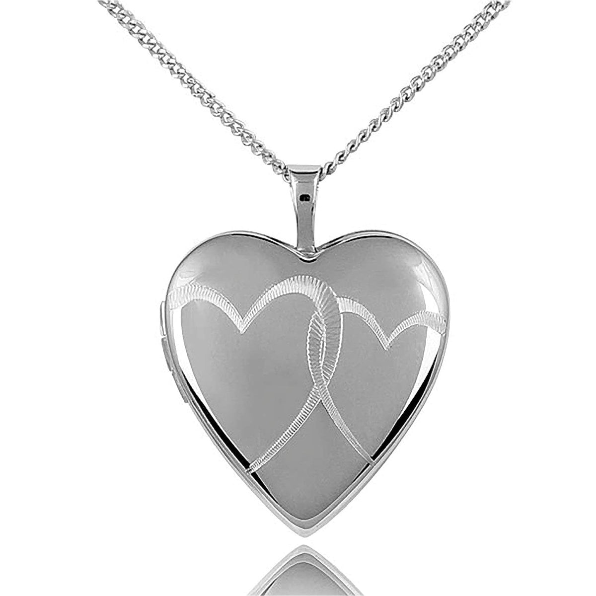 20mm Engraved Interlocking Hearts Pattern Sterling Silver Heart Locket Necklace for Women/ 