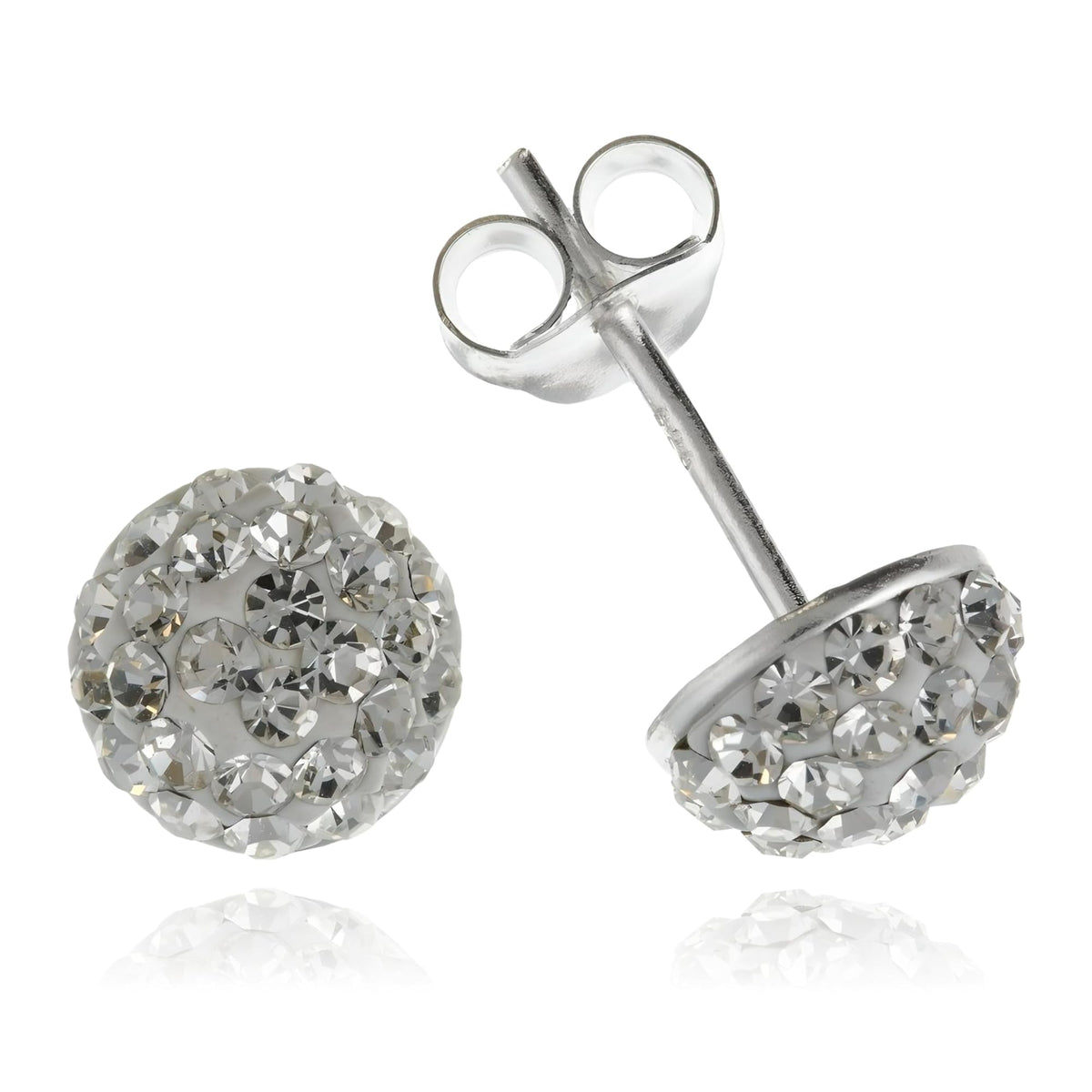 8MM Sparkling White/Clear Austrian Crystal Pave Half Dome Glitter/Disco Ball Stud Earrings/Ear Studs for Women Ladies Girls - 925 Sterling Silver