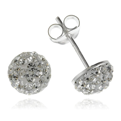 8MM Sparkling White/Clear Austrian Crystal Pave Half Dome Glitter/Disco Ball Stud Earrings/Ear Studs for Women Ladies Girls - 925 Sterling Silver