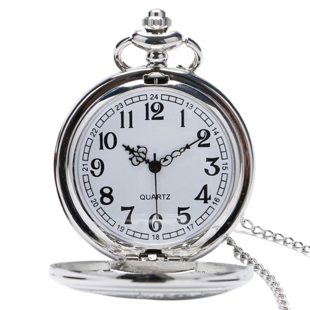DR WHO Polished Silver Finish Retro/Vintage Case Full Hunter Mens/Boys Quartz Pocket Watch Necklace - On 32" inch / 80cm Chain