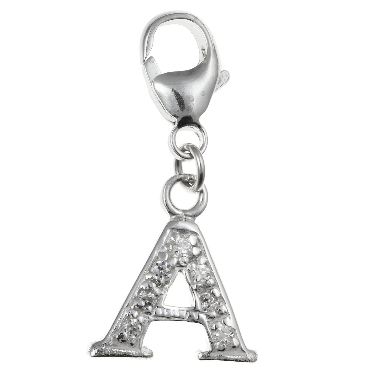 Capital Letter A-Z Alphabet Initial 925 Sterling Silver Clip On Charm Pendant with Lobster 