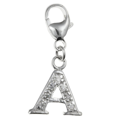 Capital Letter A-Z Alphabet Initial 925 Sterling Silver Clip On Charm Pendant with Lobster 