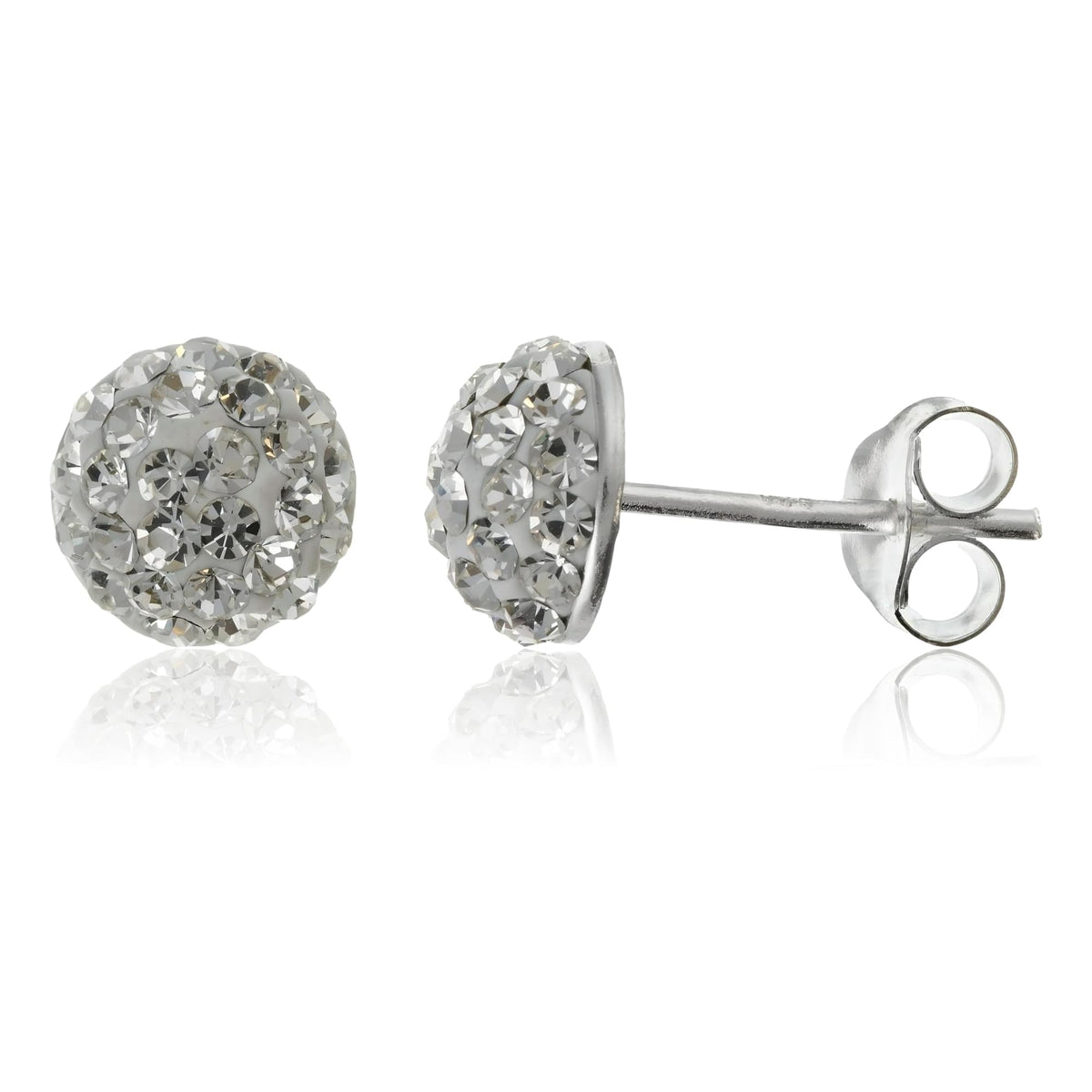 8MM Sparkling White/Clear Austrian Crystal Pave Half Dome Glitter/Disco Ball Stud Earrings/Ear Studs for Women Ladies Girls - 925 Sterling Silver