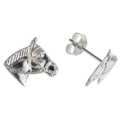 Bridled Horse Head Stud Earrings/Ear Studs for Children Girls Teenagers Teens - 925 Sterling Silver - Equestrian Jewellery