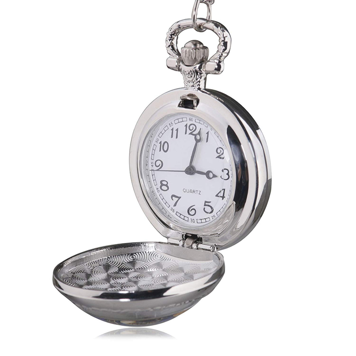 Beauty & The Beast Flower Rose Design Polished Silver Retro/Vintage Case Women's Quartz Pocket Watch Necklace - On 32" Inch / 80cm Chain