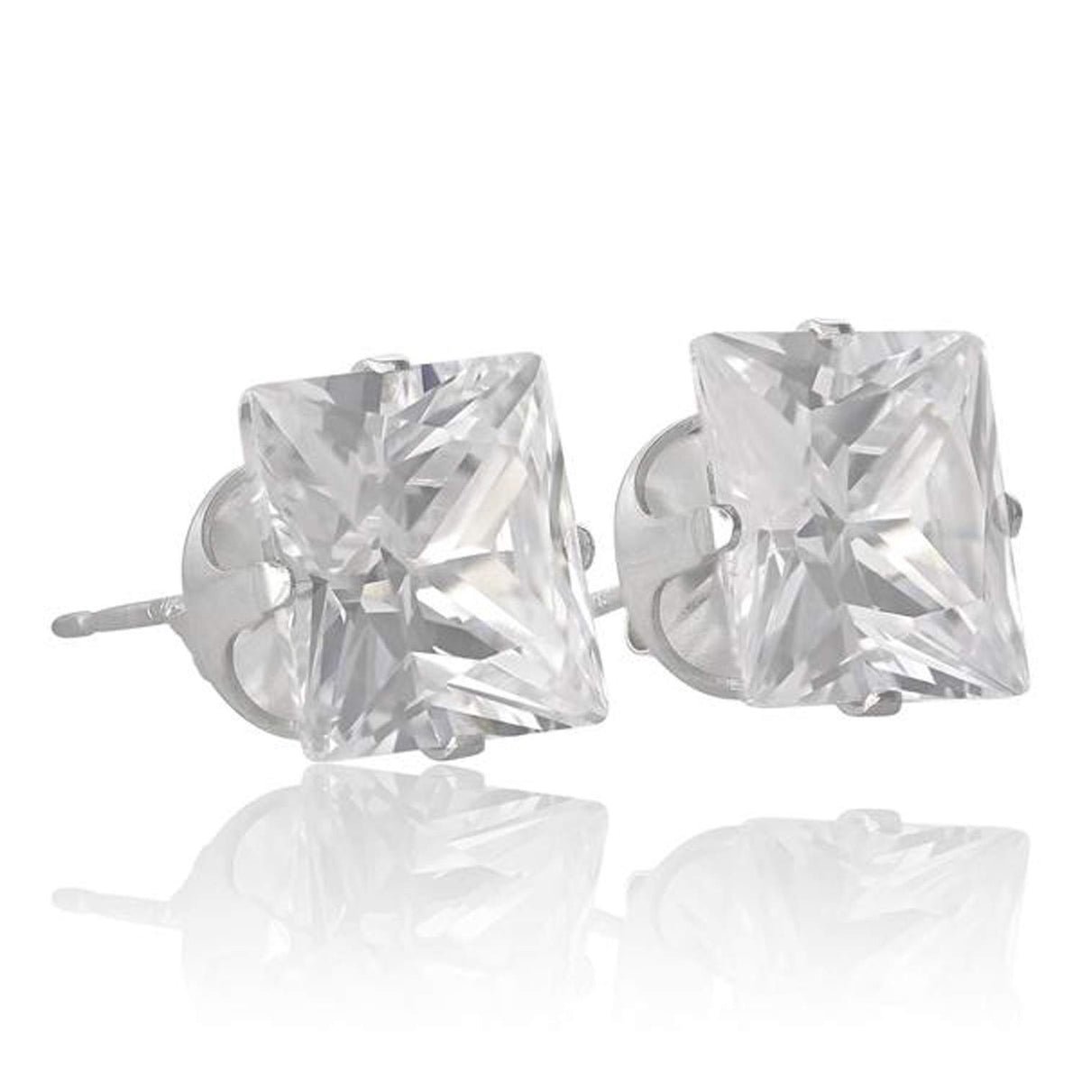 5MM Square Princess Cut CZ Birthstone Stud Earrings/Ear Studs for Women - 925 Sterling Silver