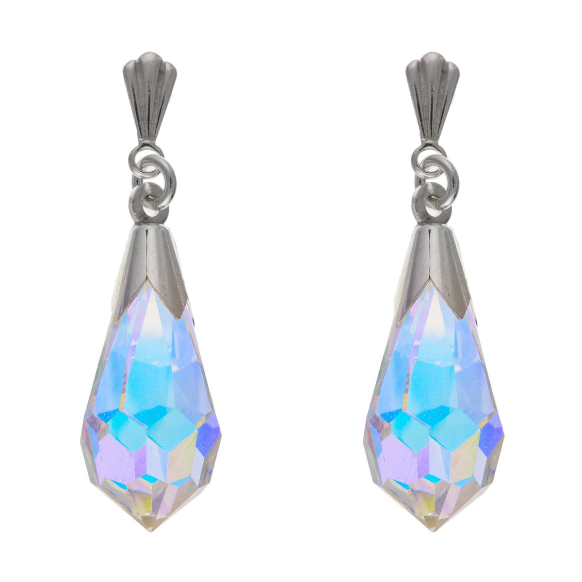 25MM Sparkly Rainbow AURORA AB Pear/Teardrop Cut Austrian Crystal Dangly/Dangle Drop Stud Earrings for Women/Teenage/Girls - 925 Sterling Silver - 7mm W X 25mm H