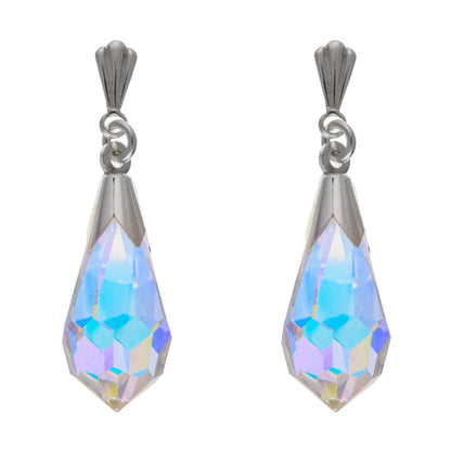 25MM Sparkly Rainbow AURORA AB Pear/Teardrop Cut Austrian Crystal Dangly/Dangle Drop Stud Earrings for Women/Teenage/Girls - 925 Sterling Silver - 7mm W X 25mm H
