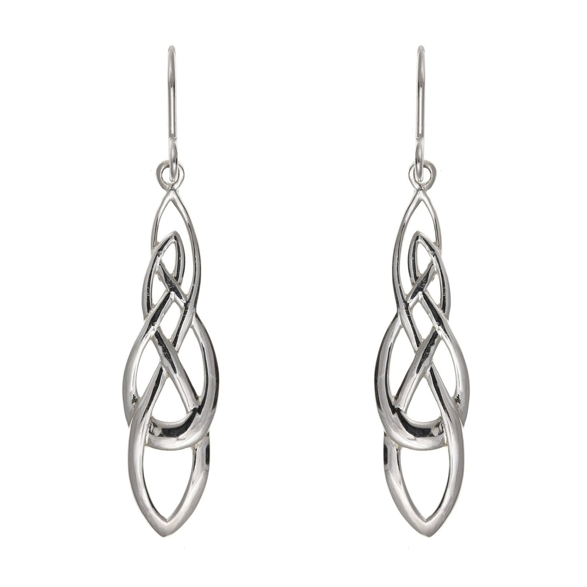 Large Irish Celtic Knot Drop Hook Earrings - 925 Sterling Silver - 5cm Drop
