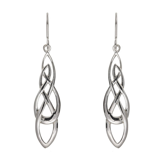 Large Irish Celtic Knot Drop Hook Earrings - 925 Sterling Silver - 5cm Drop