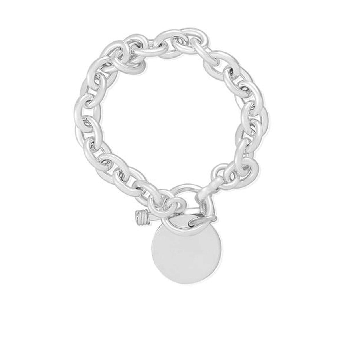 Oval (Large) Link Charm Bracelet With Silver Charm Tag & Toggle Clasp - 925 Sterling Silve 