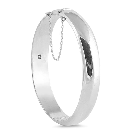 Round Polished Half Dome Hinged Bangle Bracelet With Safety Chain - 925 Sterling Silver ##3-12mm-wide-diameter-65mm