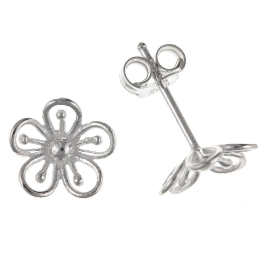 9MM Open Daisy Flower/Floral Stud Earrings/Ear Studs for Women/Teenage/Girls - 925 Sterling Silver - Small & Discreet